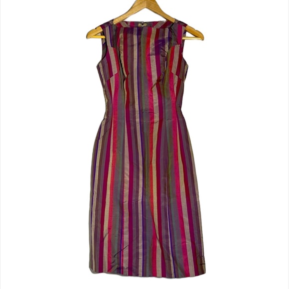 VTG 50s 60s Silk Striped Multicolored Stripes Handmade Dress Sheer Lining Lk New - Picture 1 of 16